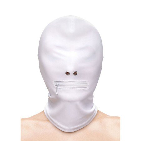 NS NOVELTIES - FETISH FASHION CAPUCHE BOUCHE FERMÉE À FERMETURE ÉCLAIR NYLON BLANC