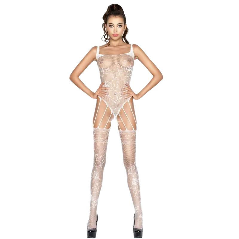 PASSION - WOMAN BS034 WEISSER BODYSTOCKING, EINE GRÖSSE