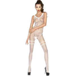 PASSION - FEMME BS045 BODYSTOCKING BLANC TAILLE UNIQUE