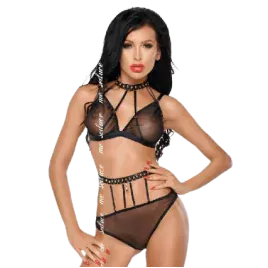 ME-SEDUCE - DOTTY SET TWO PIECES BLACK XXL/XXXL