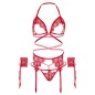 LEG AVENUE - ENSEMBLE QUATRE PIÈCES SOUTIEN-GORGE, STRING, PORTE-JARRETELLES ET POIGNETS TAILLE UNIQUE - BLANC