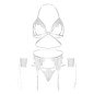 LEG AVENUE - ENSEMBLE QUATRE PIÈCES SOUTIEN-GORGE, STRING, PORTE-JARRETELLES ET POIGNETS TAILLE UNIQUE - BLANC