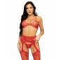 LEG AVENUE - ENSEMBLE TROIS PIÈCES SOUTIEN-GORGE, STRING ET BAS TAILLE UNIQUE - ROUGE LEG AVENUE - ENSEMBLE TROIS PIÈCES SOUTIEN-GORGE, STRING ET BAS TAILLE UNIQUE - ROUGE