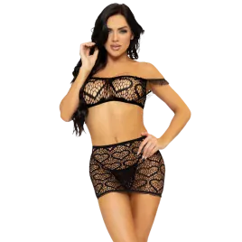 LEG AVENUE - ENSEMBLE TROIS PIÈCES TOP, MINI-JUPE ET STRING TAILLE UNIQUE - ROUGE