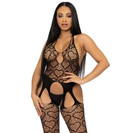LEG AVENUE - BODYSTOCKING JARRETELLES EN FILET TAILLE UNIQUE - ROUGE