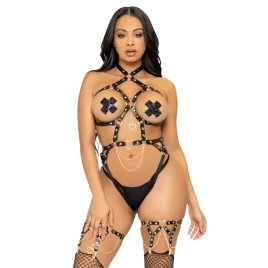 LEG AVENUE - KINK - HARNAIS ANNEAU COEUR TEDDY TAILLE L - NOIR