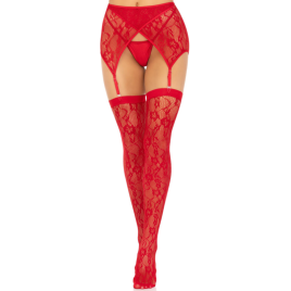LEG AVENUE - LACE THIGH HIGHS  GARTERBELT RED