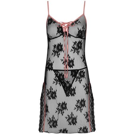 LIVCO CORSETTI FASHION - KARONIN LC 90628 CHEMISE + CULOTTE NOIR L/XL