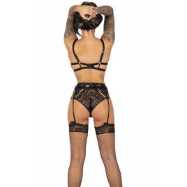 LIVCO CORSETTI FASHION - POJZON LC 90670 SOUTIEN-GORGE + PORTE-JARRETELLES + BAS + CULOTTE NOIR L/XL