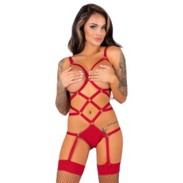 LIVCO CORSETTI FASHION - THIARA LC 20213 ENSEMBLE CORPS + BAS ROUGE L/XL