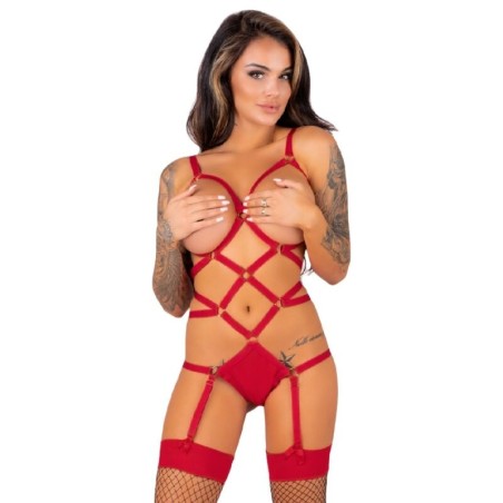 LIVCO CORSETTI FASHION - THIARA LC 20213 ENSEMBLE CORPS + BAS ROUGE L/XL