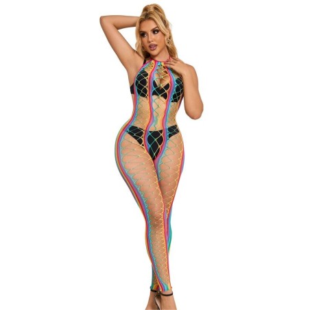 SUBBLIME - 952358 RAINBOW MESH NECKHOLDER-BODYSTOCKING XS/M
