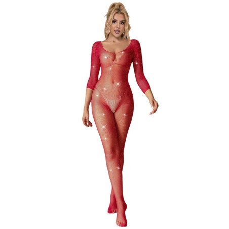 SUBBLIME - 952419 BODYSTOCKING RÉSILLE AVEC LOSANGES MANCHES LONGUES ROUGE XS/M