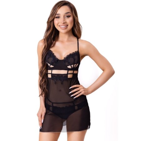 LIVCO CORSETTI FASHION - KROLINA LC 90734 CHEMISE + STRING NOIR S/M