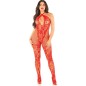 LEG AVENUE - FLOWER PRINT MESH BODYSTOCKING RED ONE SIZE LEG AVENUE - FLOWER PRINT MESH BODYSTOCKING RED ONE SIZE