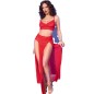 CHILIROSE - CR 4850 ENSEMBLE TOP ET LEGGINGS ROUGE AVEC ACCESSOIRES DORÉS XL