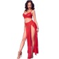 CHILIROSE - CR 4850 ENSEMBLE TOP ET LEGGINGS ROUGE AVEC ACCESSOIRES DORÉS XL