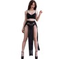 CHILIROSE - CR 4672 JUPE TOP NOIRE ET STRING AVEC CHAÎNES DORÉ XL