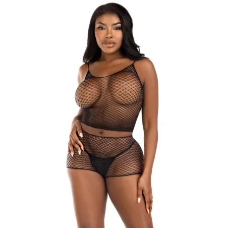 LEG AVENUE - T-SHIRT PANTS SET TWIST NET BLACK