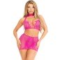 LEG AVENUE - HAUT ET JUPE OUVERTS EN DENTELLE FUCHSIA LEG AVENUE - HAUT ET JUPE OUVERTS EN DENTELLE FUCHSIA