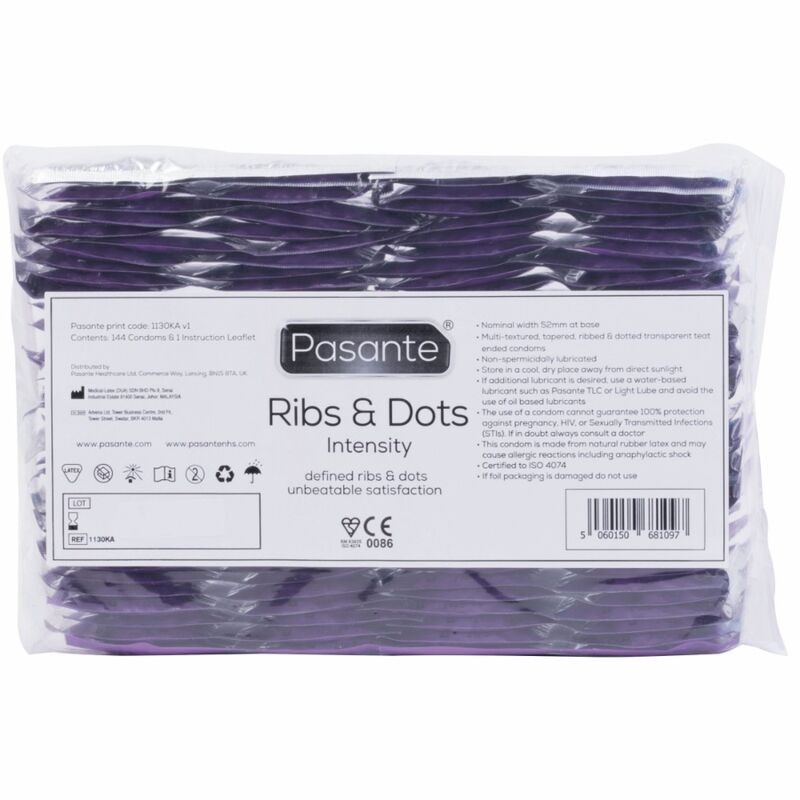 PASANTE - RIBS DOTS INTENSITY CONDOMS 144 UNITS PASANTE - RIBS DOTS INTENSITY CONDOMS 144 UNITS