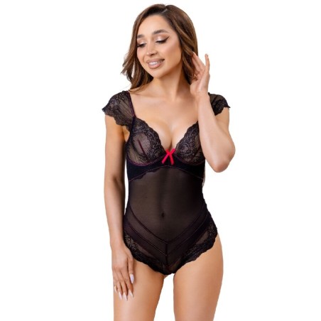LIVCO CORSETTI FASHION - BODY EVELYN LC 20243 AVEC BORDURE EN DENTELLE ET TRANSPARENCES NOIR L/XL