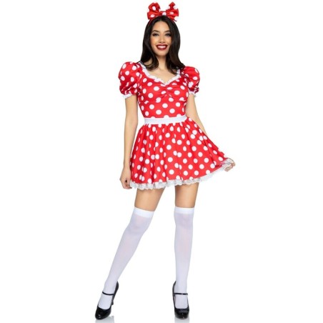 LEG AVENUE - ABITO A POIS + FASCIA PER CAPELLI ROSSO/BIANCO S