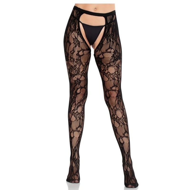 LEG AVENUE - BAS EN DENTELLE ROSE AVEC DOS OUVERT NOIR LEG AVENUE - BAS EN DENTELLE ROSE AVEC DOS OUVERT NOIR