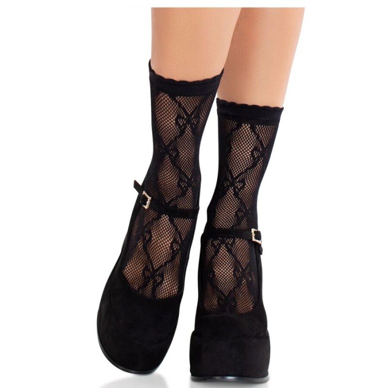 LEG AVENUE - CALZINI IN PIZZO CON FIOCCO IN PIZZO NERO LEG AVENUE - CALZINI IN PIZZO CON FIOCCO IN PIZZO NERO