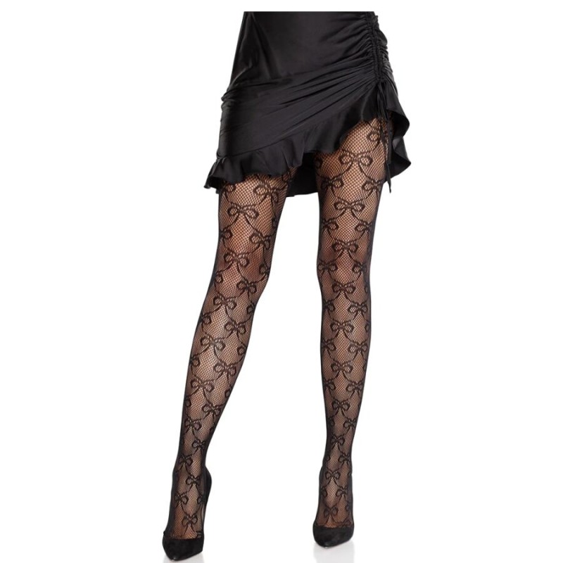 LEG AVENUE - NETZSTRUMPFHOSEN MIT SCHLEIFE SCHWARZ LEG AVENUE - NETZSTRUMPFHOSEN MIT SCHLEIFE SCHWARZ