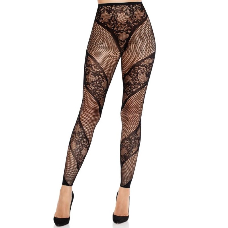 LEG AVENUE - COLLANT SENZA PIEDE IN PIZZO E TRASPARENTE NERO LEG AVENUE - COLLANT SENZA PIEDE IN PIZZO E TRASPARENTE NERO