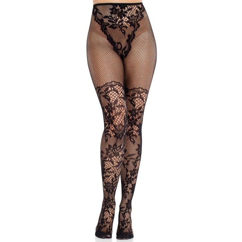 LEG AVENUE - DAHLIA SPITZENSTRÜMPFE MIT NETZDETAIL SCHWARZ LEG AVENUE - DAHLIA SPITZENSTRÜMPFE MIT NETZDETAIL SCHWARZ