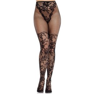 LEG AVENUE - CALZE IN PIZZO DAHLIA CON DETTAGLIO A RETE NERE