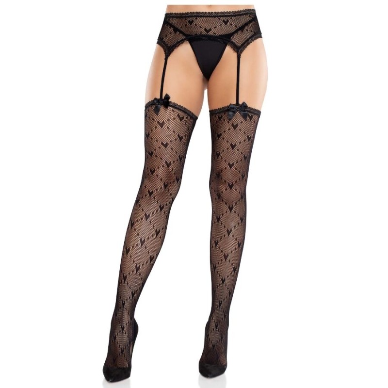 LEG AVENUE - HEART STOCKINGS WITH GARTERS BLACK LEG AVENUE - HEART STOCKINGS WITH GARTERS BLACK