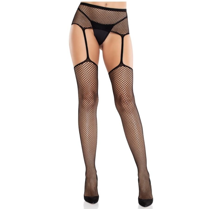 LEG AVENUE - BAS EN DENTELLE AVEC CROIX ET PORTE-JARRETELLES NOIR LEG AVENUE - BAS EN DENTELLE AVEC CROIX ET PORTE-JARRETELLES NOIR