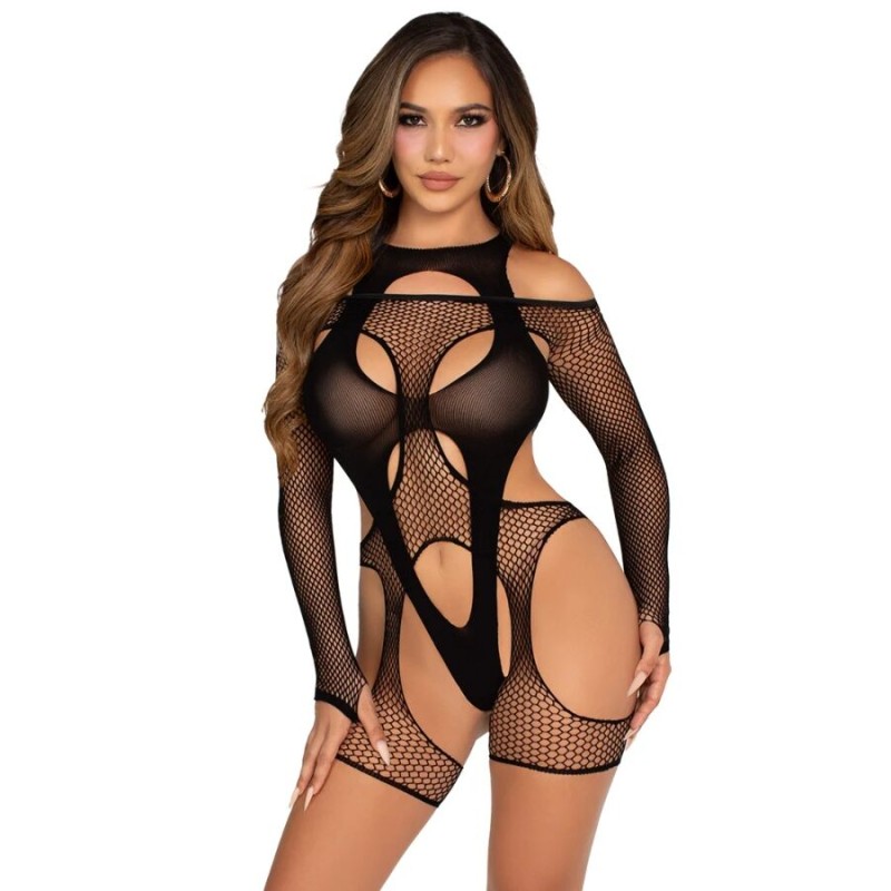 LEG AVENUE - BODYSTOCKING RÉSILLE AVEC PORTE-JARRETELLES ET HARNAIS NOIR LEG AVENUE - BODYSTOCKING RÉSILLE AVEC PORTE-JARRETELLES ET HARNAIS NOIR