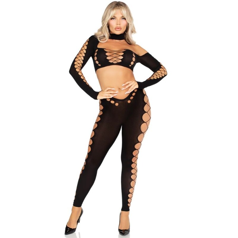 LEG AVENUE - TOP CORTO E LEGGINGS CUT-OUT SENZA CUCITURE NERO LEG AVENUE - TOP CORTO E LEGGINGS CUT-OUT SENZA CUCITURE NERO