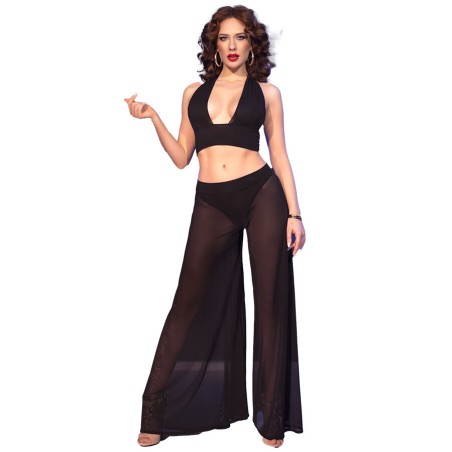 CHILIROSE - CR 4672 JUPE ET STRING NOIRS AVEC CHAÎNES DORÉS XL