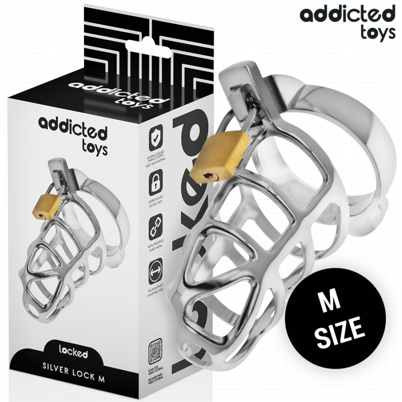 ADDICTED TOYS LOCKED - GABBIA PER PENE CON SERRATURA IN ARGENTO TAGLIA M ADDICTED TOYS LOCKED - GABBIA PER PENE CON SERRATURA IN ARGENTO TAGLIA M