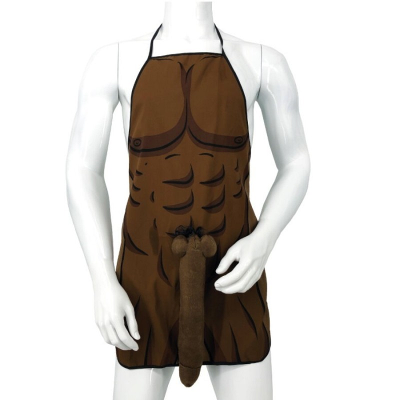 DIABLO PICANTE - MUSCULAR APRON WITH 3D PENIS IN BROWN TONE DIABLO PICANTE - MUSCULAR APRON WITH 3D PENIS IN BROWN TONE