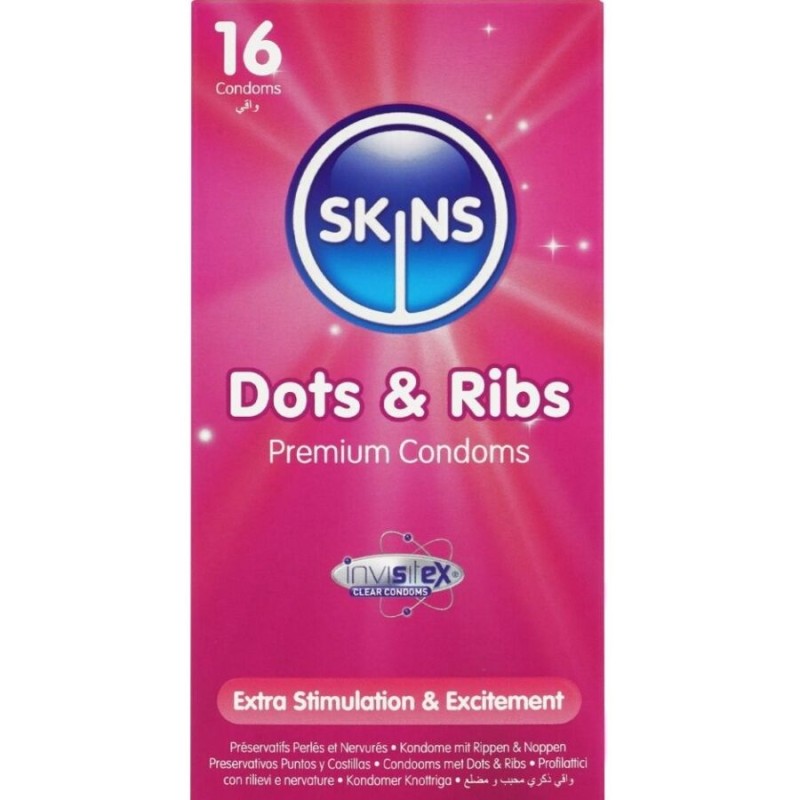 SKINS - DOTS RIBS PREMIUM CONDOMS CONFEZIONE DA 16