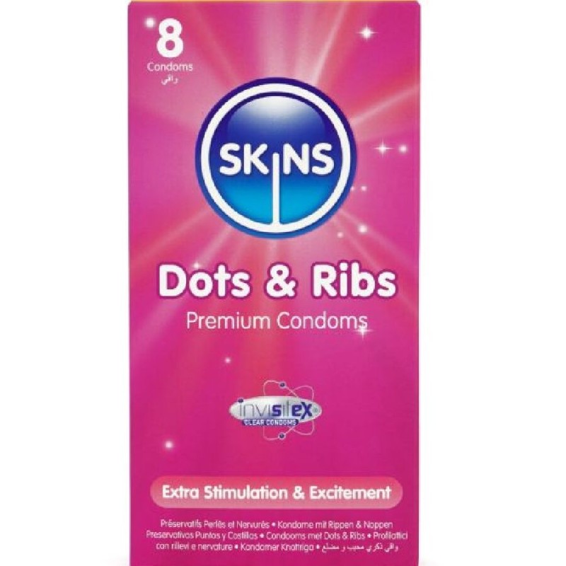 SKINS - DOTS RIBS PREMIUM CONDOMS PACK 8 SKINS - DOTS RIBS PREMIUM CONDOMS PACK 8