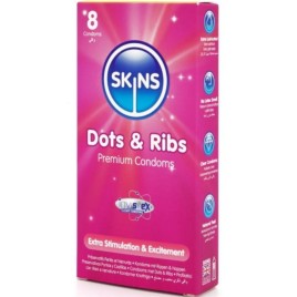 SKINS - PACK DE 8 PRÉSERVATIFS PREMIUM DOTS RIBS