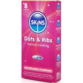 SKINS - PACK DE 8 PRÉSERVATIFS PREMIUM DOTS RIBS