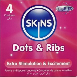 SKINS - PACK DE 4 PRÉSERVATIFS PREMIUM DOTS RIBS