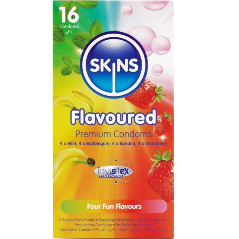 SKINS - PACK DE 16 PRÉSERVATIFS PREMIUM MULTI-SAVEURS SKINS - PACK DE 16 PRÉSERVATIFS PREMIUM MULTI-SAVEURS