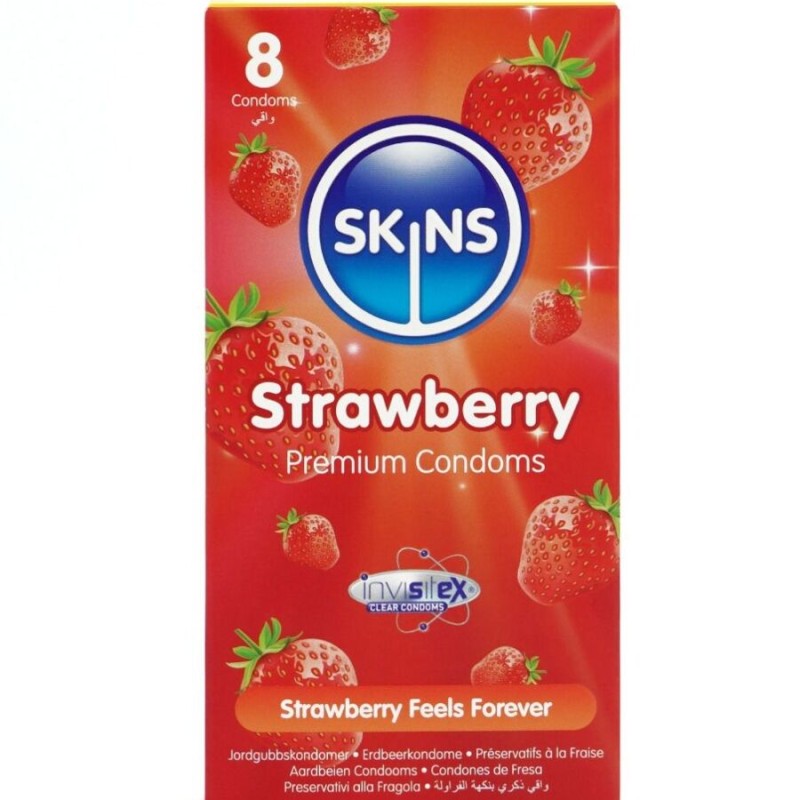 SKINS - STRAWBERRY PREMIUM CONDOMS PACK 8 SKINS - STRAWBERRY PREMIUM CONDOMS PACK 8
