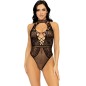 LEG AVENUE - NET AND LACE KEYHOLE HALTER BODYSUIT ONE SIZE