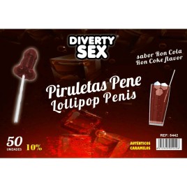 DIABLO GOLOSO - 50 PENIS LOLLIPOPS RON COLA FLAVOR 10% ALCOHOL
