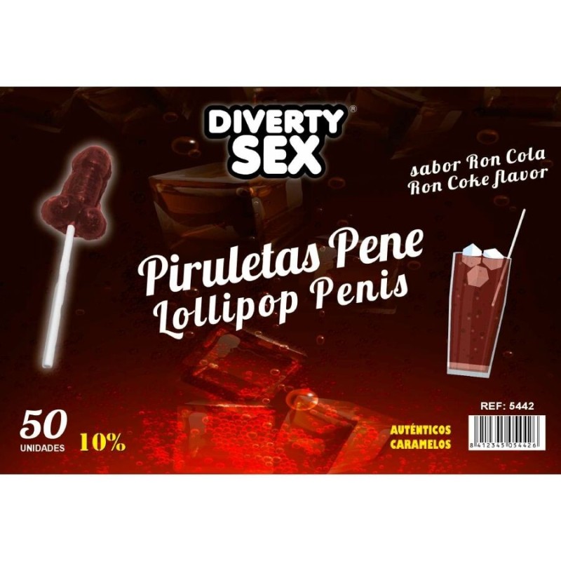 DIABLO GOLOSO - 50 SUCETTES PÉNIS SAVEUR RON COLA 10% ALCOOL DIABLO GOLOSO - 50 SUCETTES PÉNIS SAVEUR RON COLA 10% ALCOOL